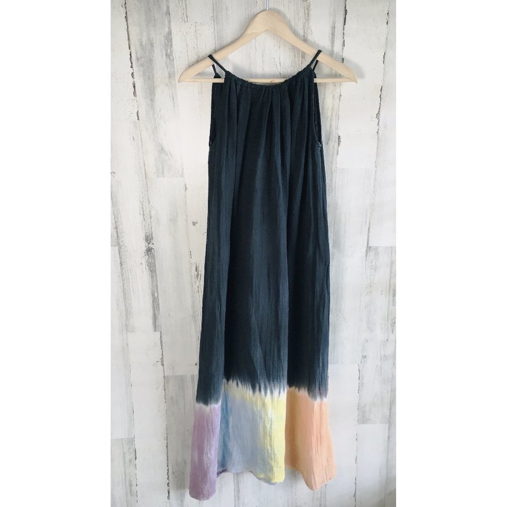 NWOT Michael Stars Naomi Gauze Maxi Midi Dress Navy Tie Dye Boho Beach S